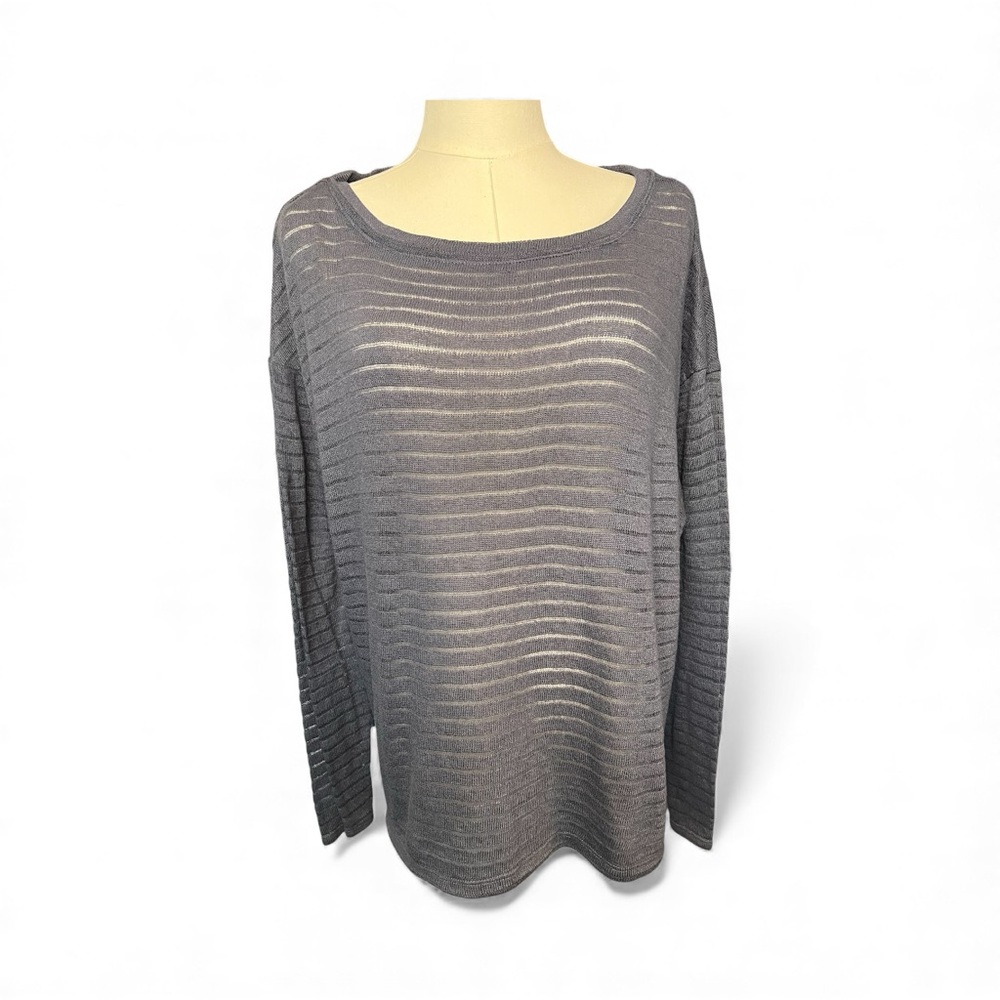 💙 EUC 14TH & UNION Blue-Gray Sheer Panel Pullover Sweater | Size Large 💙